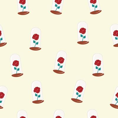 cute red rose in glass globes seamless pattern vector illustration