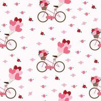 valentine pink love heart roses bicycle seamless pattern wallpaper wrapping background vector illustration