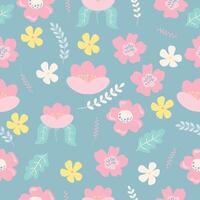 spring wild flowers cute pastel color seamless pattern or background vector illustration