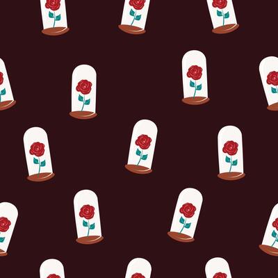 cute red rose in glass globes seamless pattern vector illustration