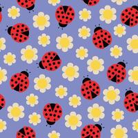 ladybug with Daisy flowers hand drawn seamless pattern vector illustration