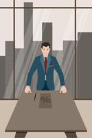 Businessman leader stands at the table with a business proposal vector