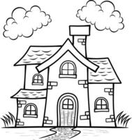 Funny fairy tale house children coloring page vector