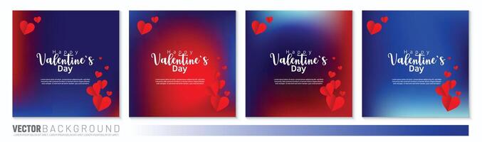 Happy Valentine's Day text, hand lettering typography poster on red gradient background. Social media post vector