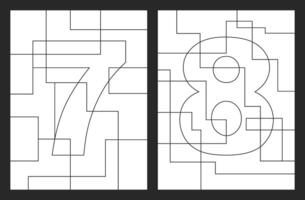 numero 7 y 8 geométrico formas vector para niños colorante libro