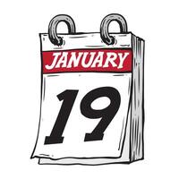 Simple hand drawn daily calendar for February line art vector illustration date 19, January 19th