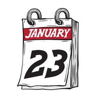 Simple hand drawn daily calendar for February line art vector illustration date 23, January 23th