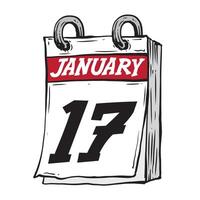 Simple hand drawn daily calendar for February line art vector illustration date 17, January 17th