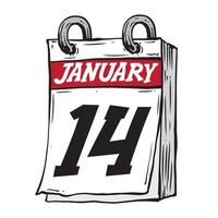 Simple hand drawn daily calendar for February line art vector illustration date 14, January 14th