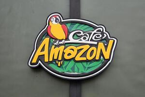 BANGKOK, THAILAND  OCTOBER 19, 2023 Cafe Amazon sign. Cafe Amazon is a famous chain of Thai coffeehouses, was founded in 2002. photo