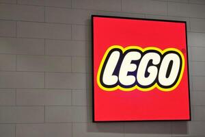 BANGKOK, THAILAND AUGUST 14, 2023 LEGO sign. LEGO is a Danish toy production company based in Billund, Denmark. photo