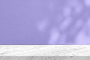 White Marble Table with Bokeh Light on Concrete Wall Texture Background in Mediumslateblue Tone, Suitable for Product Presentation Backdrop, Display, and Mock up. photo