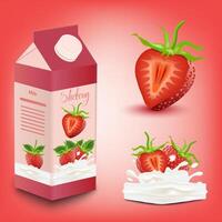 Carton of milk or strawberry flavored juice pack. Vector illustration EPS 10.