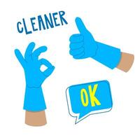 Cleaner's hand in a rubber glove on a white background vector