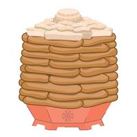 The traditional dish for celebrating the Mongolian New Year - Tsagaan Sar. The cake consists of layers of cakes - Ul Boov and curd drying - Aruul, stacked on top. A festive treat. Vector illustration.