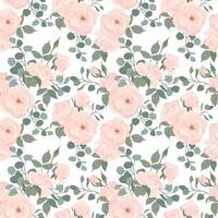 Seamless vector pattern with cream roses and leaves. Floral pattern for wallpaper or fabric, textile. Beige summer flowers and green foliage on a white background.