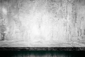 Abstract Stone Table with Old Ground Concrete Wall Texture Background, Suitable for Product Presentation, Mockup, and Backdrop. photo