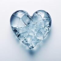 AI generated transparent pure blue heart shaped ice on white background photo