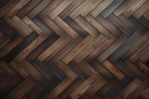 AI generated classic dark wooden herringbone parquet texture background floor surface photo