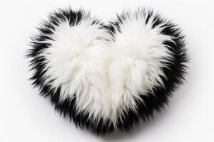 AI generated Furry fluffy white black heartshape pillow isolated on white photo