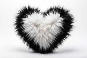AI generated Furry fluffy black white heartshape pillow isolated on white photo