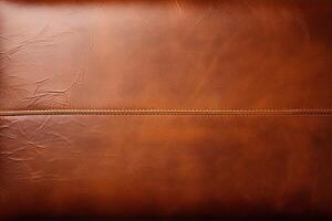 AI generated surface brown genuine leather texture with a seam in the middle, grunge background photo