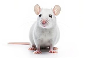 ai generado de cerca blanco laboratorio rata ratón en un blanco antecedentes foto