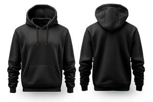 AI generated Back and front view of black hoodie sweatshirt blank mockup for fashion design photo