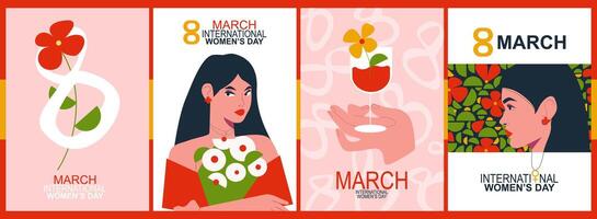 Set of vector illustrations for International Women's Day. Vector illustration in trendy cartoon flat style.