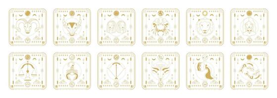 Set of zodiac signs icons. Astrology horoscope with signs and planets. vector