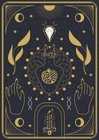 Design in boho style for the cover, astrology, tarot. Elixir with pomegranate and diamond Vector illustration.