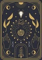 diseño en boho estilo para el cubrir, astrología, tarot elixir con granada y diamante vector ilustración.