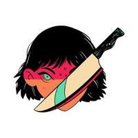 Illustration portrait of a girl with a knife. Vector illustration for your work Logo, t-shirt, stickers and etc.