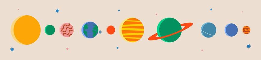 Solar system. Planet set in bauhaus style. Space background. Trendy vector illustration.