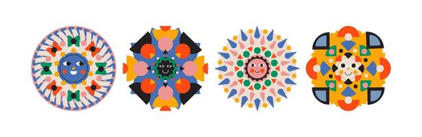 Set of sun in various shapes and objets. Hand drawn vector illustration.