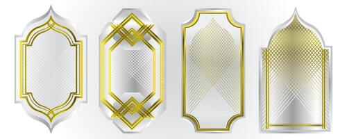 Set of silver and gold labels with golden pattern, vector illustration.