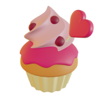 3d illustration av muffin med hjärtan för hjärtans dag png