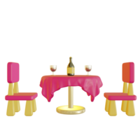 3D Illustration of table and two chairs dinner for Valentine's Day png