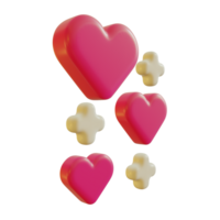 3d illustration av röd hjärta med plus tecken för hjärtans dag png
