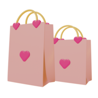 3d illustrazione di shopping Borsa con amore simbolo per San Valentino giorno png