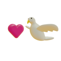 3d illustration av fågel med förälskelser för hjärtans dag png
