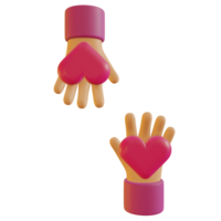 3d illustration av händer innehav rosa hjärtan för hjärtans dag png