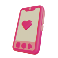 3d illustratie van mobiel telefoon met hart en liefde emoji icoon voor Valentijnsdag dag png