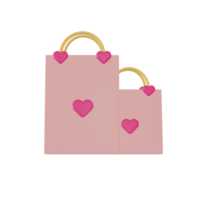 3d illustrazione di shopping Borsa con amore simbolo per San Valentino giorno png