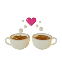 3D Illustration of Two mugs of coffee with a heart in the middle for Valentine's Day png