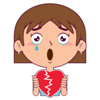 girl holding broken heart face cartoon cute png