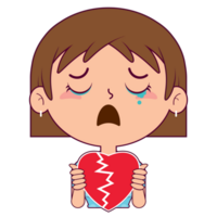 girl holding broken heart face cartoon cute png