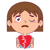 girl holding broken heart face cartoon cute png