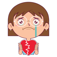 girl holding broken heart face cartoon cute png