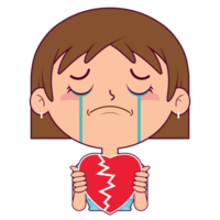 girl holding broken heart face cartoon cute png